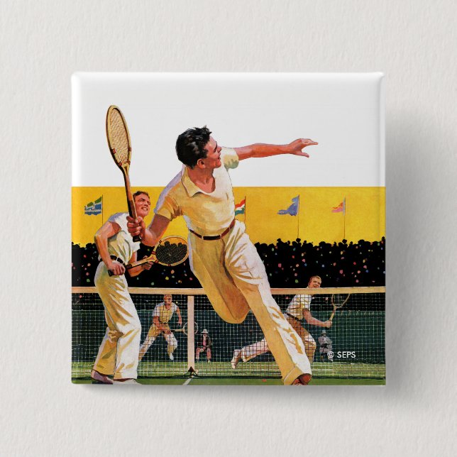 Doubles Tennis Match 15 Cm Square Badge (Front)