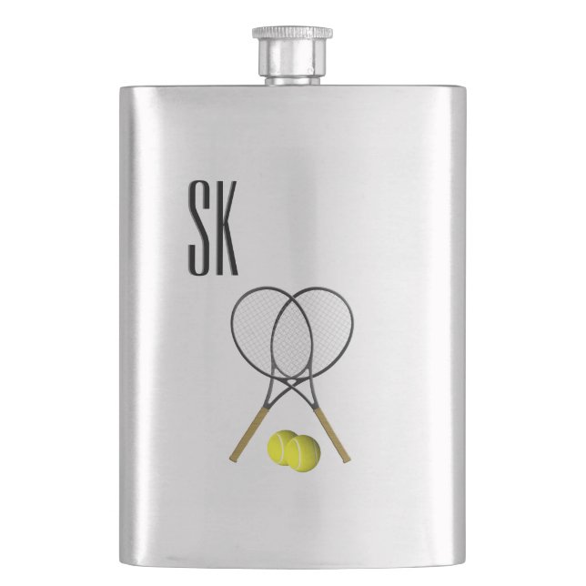 Doubles Tennis Monogram Hip Flask (Front)