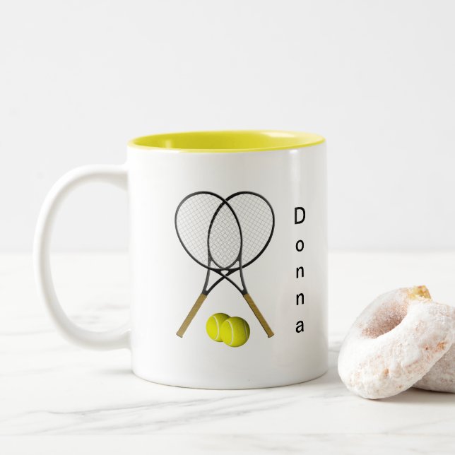 Doubles Tennis Personalised Sport Two-Tone Coffee Mug (With Donut)