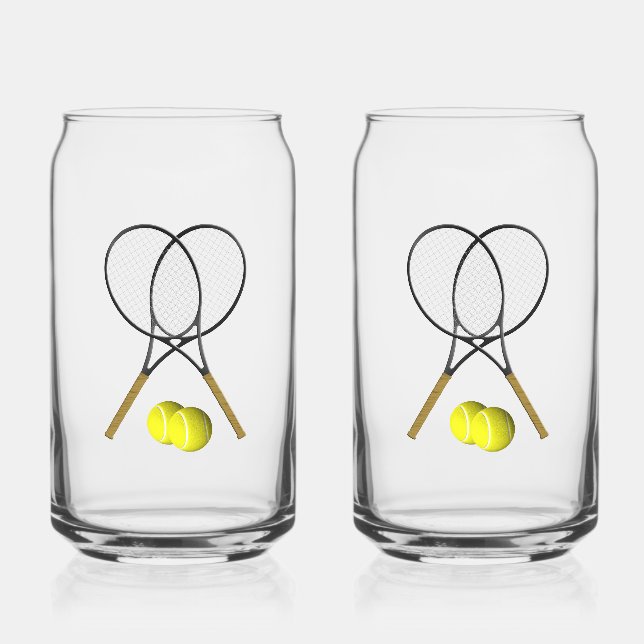 Doubles Tennis Sport Theme Can Glass (Front)