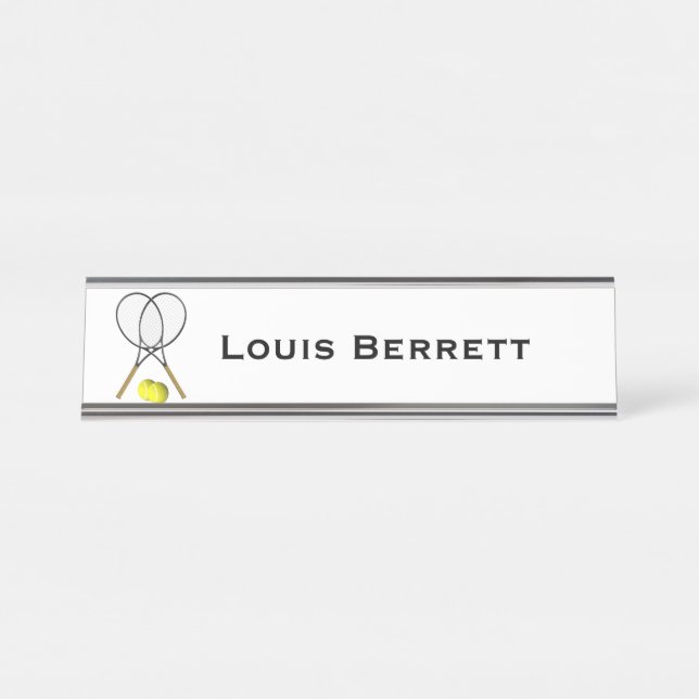 Doubles Tennis Sport Theme Desk Name Plate (Front)