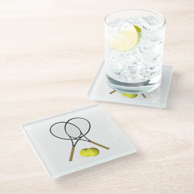 Doubles Tennis Sport Theme Glass Coaster (Angled)