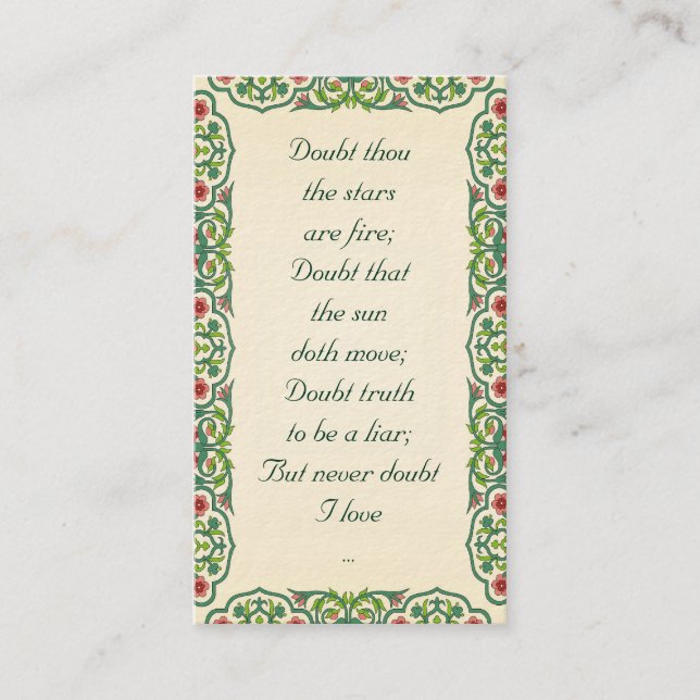 Doubt thou  the stars  are fire; Doubt that  the Business Card (Front)