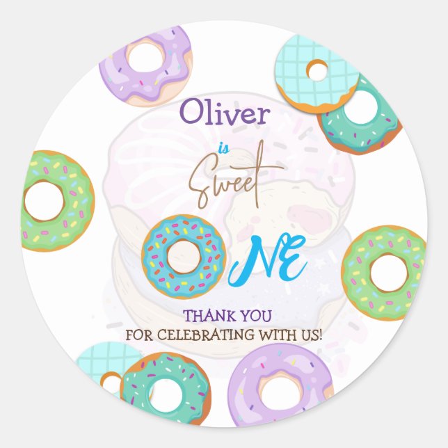 Doughnut 1st birthday boy classic round sticker (Front)