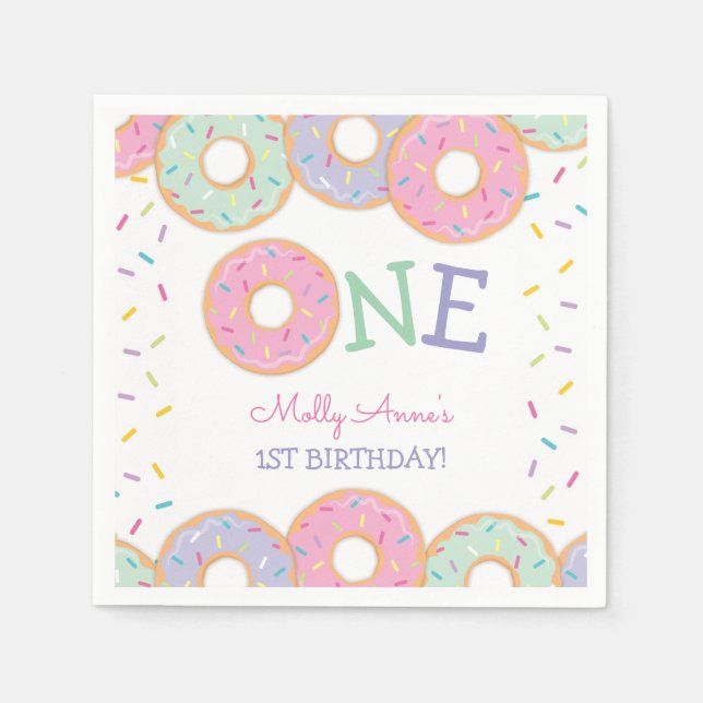 Doughnut 1st Birthday Doughnut Grow Up Pink Sprink Napkin (Front)