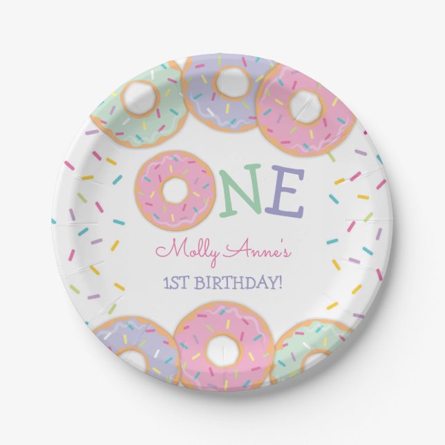 Doughnut 1st Birthday Doughnut Grow Up Pink Sprink Paper Plate (Front)