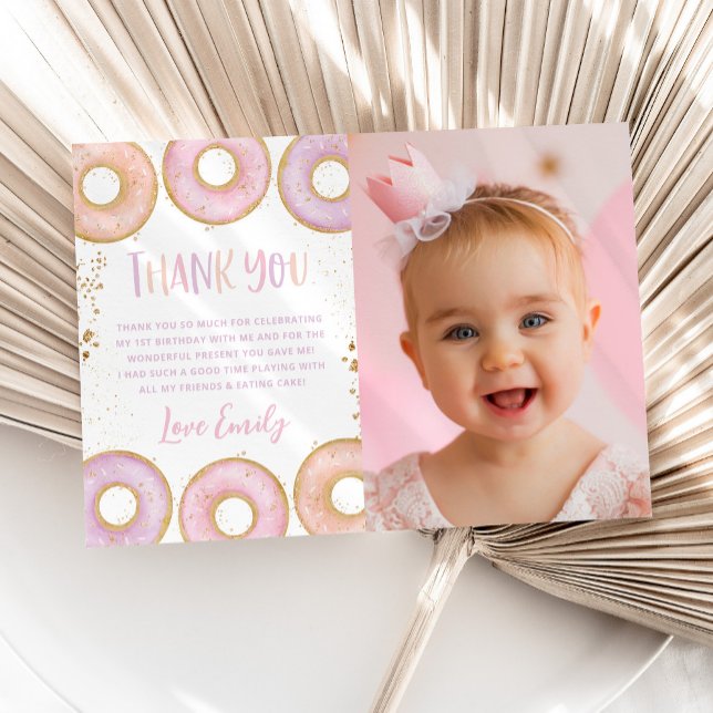 Doughnut 1st Birthday Flat Thank You Card (Creator Uploaded)