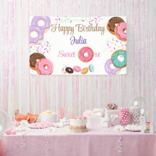 Doughnut 1st birthday girl banner