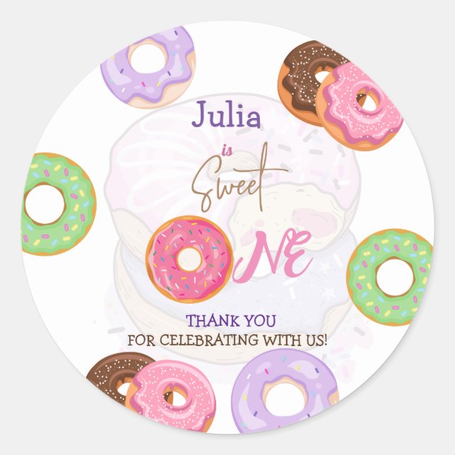 Doughnut 1st birthday girl   classic round sticker (Front)