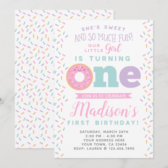 Doughnut 1st Birthday Invitation (Front/Back)