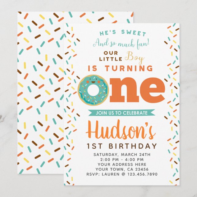 Doughnut 1st Birthday Invitation (Front/Back)