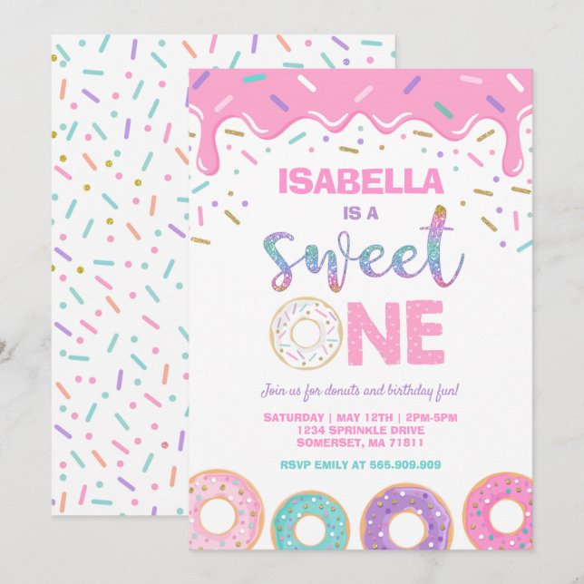 Doughnut 1st Birthday Invitation Doughnut Sweet On (Front/Back)