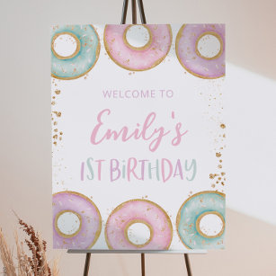 Doughnut 1st Birthday Party Welcome Sign Poster Aq
