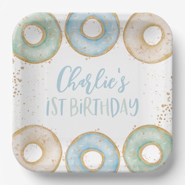 Doughnut 1st Birthday Personalised Party Paper Pla Paper Plate (Front)