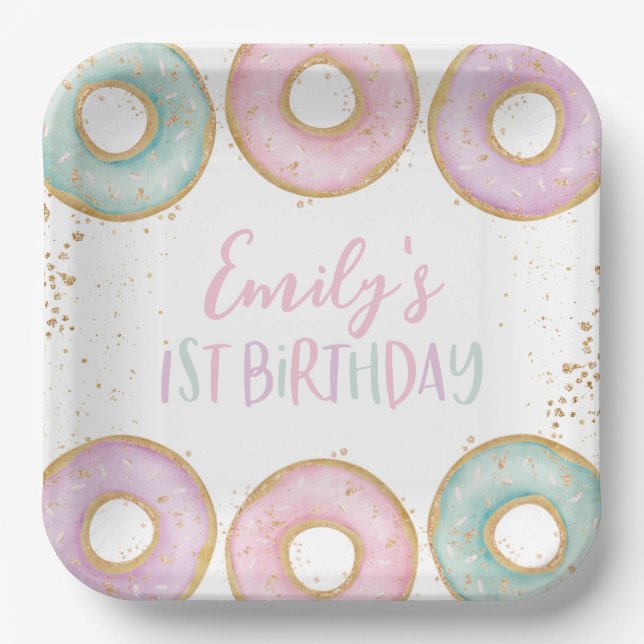 Doughnut 1st Birthday Personalised Party Paper Pla Plate (Front)