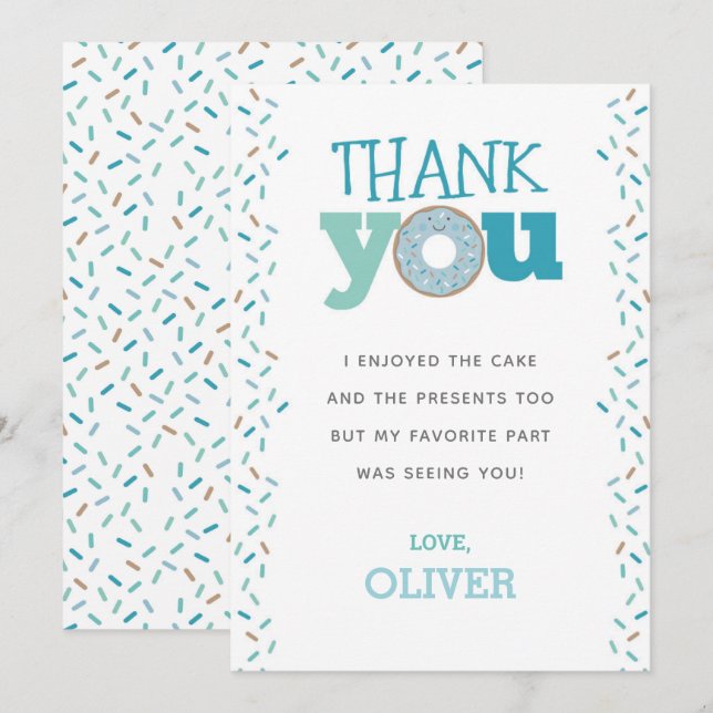 Doughnut 1st Birthday Thank you Card (Front/Back)