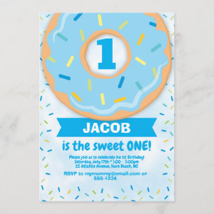 Doughnut 1st First Birthday Invitation Boy sprinkl