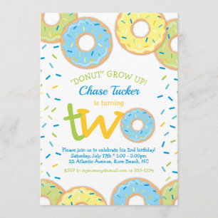 Doughnut 2nd Birthday Invitation Boy sprinkles