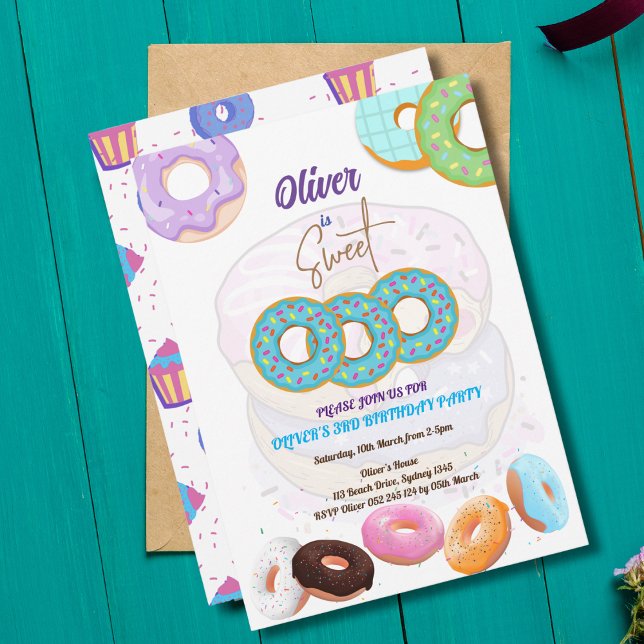 Doughnut 3rd birthday boy  invitation (Creator Uploaded)