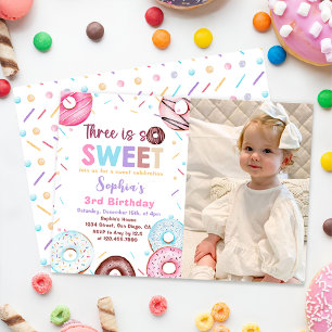 Doughnut 3rd Birthday Doughnut Three Is Sweet Phot Invitation