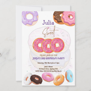 Doughnut 3rd birthday girl  invitation