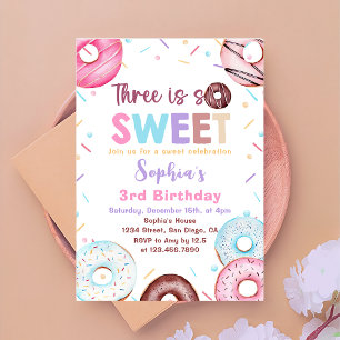 Doughnut 3rd Birthday Party Doughnut Three Is Swee Invitation