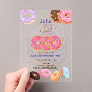 Doughnut 3rd birthday pink  acrylic invitations