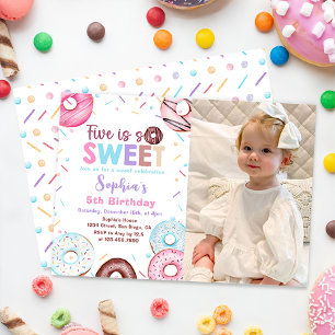 Doughnut 5h Birthday Party Doughnut Five Is Sweet  Invitation