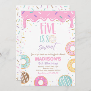 Doughnut 5th Birthday Party Five Is So Sweet Invitation