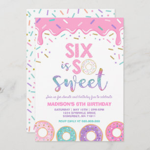 Doughnut 6th Birthday Invite Doughnut Six Is Sweet