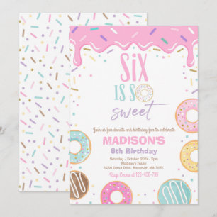 Doughnut 6th Birthday Party Six Is So Sweet Invitation