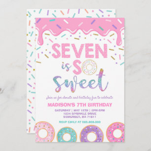 Doughnut 7th Birthday Invite Doughnut Seven Is Swe