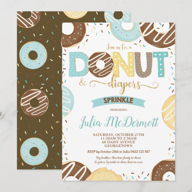 Doughnut and Diapers Baby Sprinkle Baby Shower Boy Invitation (Front/Back)