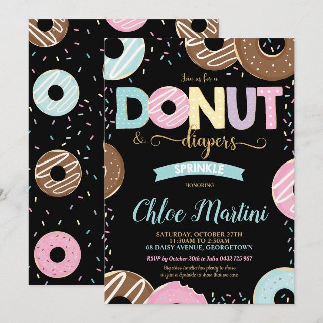 Doughnut and Diapers Baby Sprinkle Baby Shower Invitation (Front/Back)