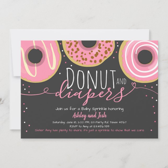 Doughnut and Diapers Sprinkle Girl Coed Baby Showe Invitation (Front)
