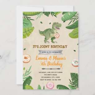 Doughnut and dinosaur birthday invitation