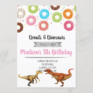 Doughnut and dinosaurs party invitation