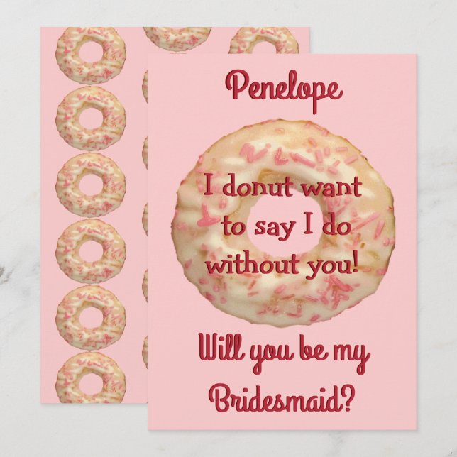 Doughnut and Pink Sprinkles Will You be my Bridesm Invitation (Front/Back)