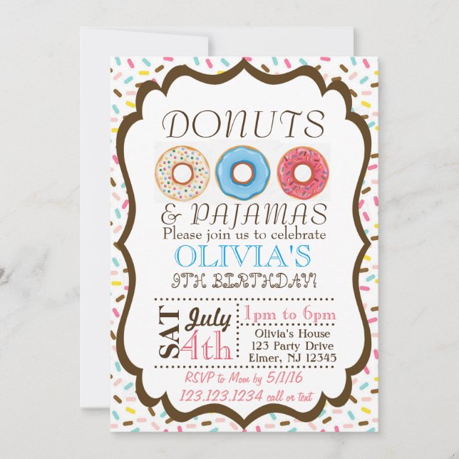 Doughnut and Pyjamas Invitation (Front)