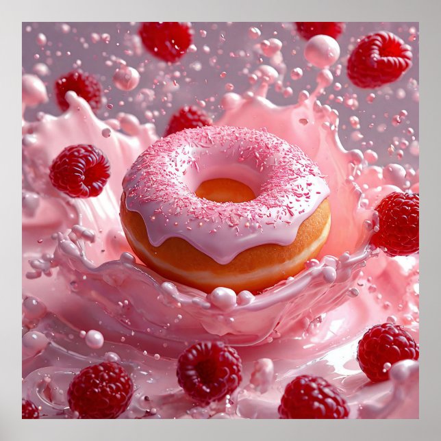 🍩 Doughnut And Raspberry Food Art For Kitchen Dec Poster (Front)