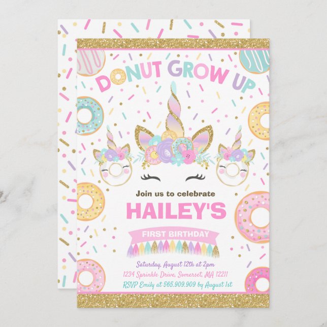 Doughnut And Unicorn Invitation Doughnut Grow Up P (Front/Back)