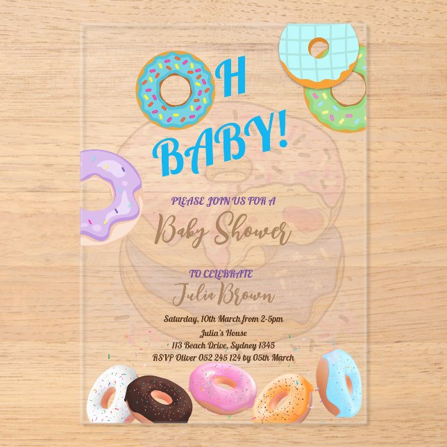 Doughnut Baby Shower boy Acrylic Invitations (Front)