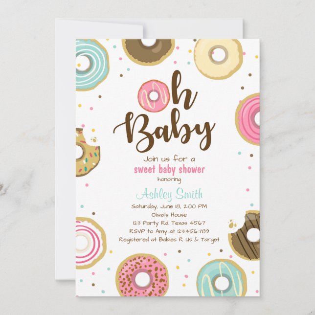Doughnut Baby shower invitation Coed shower Doughn (Front)