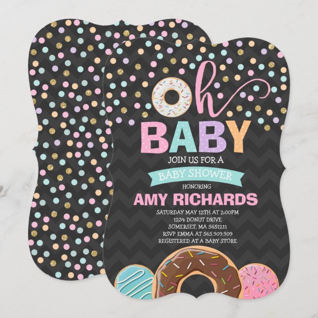 Doughnut Baby Shower Invitation Doughnut Sprinkle  (Front/Back)