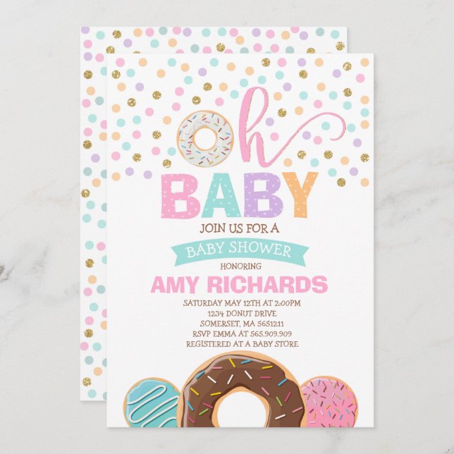Doughnut Baby Shower Invitation Doughnut Sprinkle  (Front/Back)