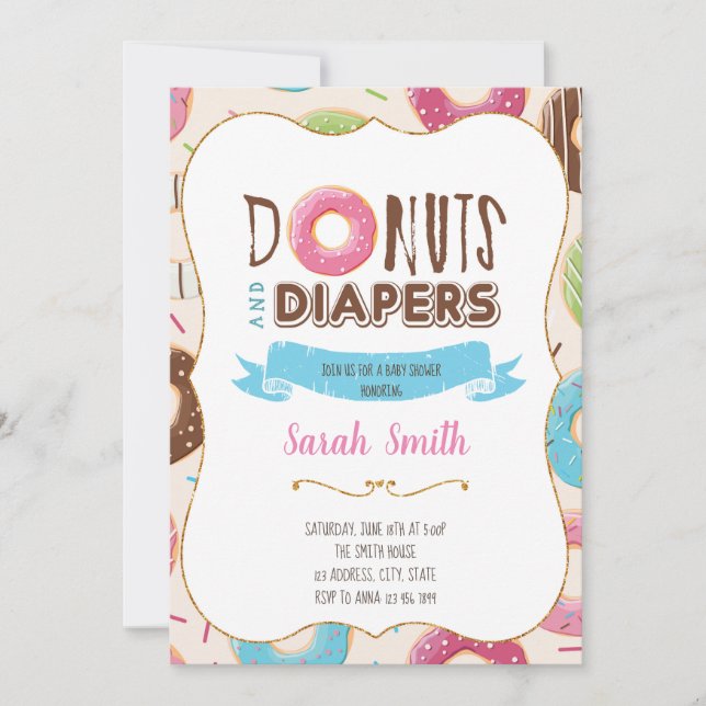 Doughnut baby shower party invitation (Front)