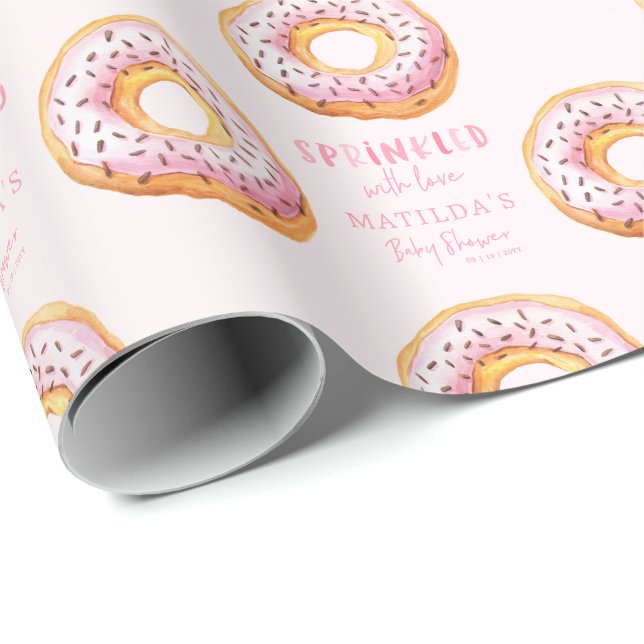 doughnut baby shower pink girly cute welcome wrapping paper (Roll Corner)