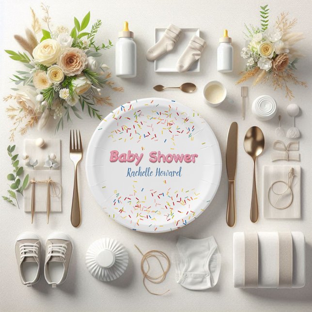 Doughnut Baby Shower Sprinkles Paper Plate (Creator Uploaded)