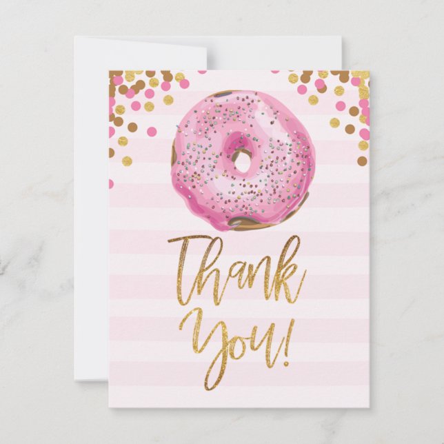 Doughnut Baby Shower Thank You Card Girl Pink (Front)