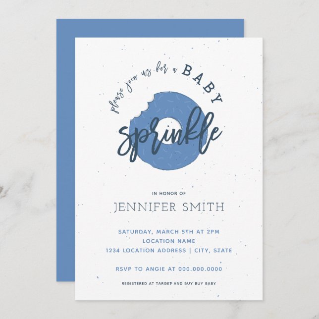 Doughnut Baby Sprinkle Blue Boy Shower Invitation (Front/Back)